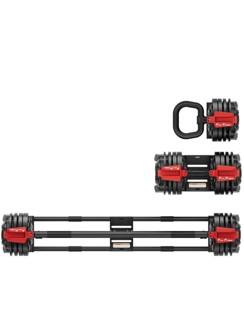 Kingsmith 24Kgs 3-in-1 Adjustable Dumbbell FWAD243 | Dumbbell / Kettlebell / Barbell | 12 Weights Training | Security Locking System | Black/Red - Image 2