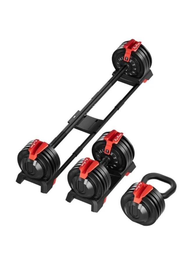 Kingsmith 24Kgs 3-in-1 Adjustable Dumbbell FWAD243 | Dumbbell / Kettlebell / Barbell | 12 Weights Training | Security Locking System | Black/Red - Image 1