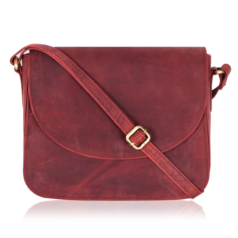 Ozora Vintage Genuine Leather Shoulder Crossbody Purse For Women with Adjustable Strap Mobile Pocket Inside Zipper Red Hunter