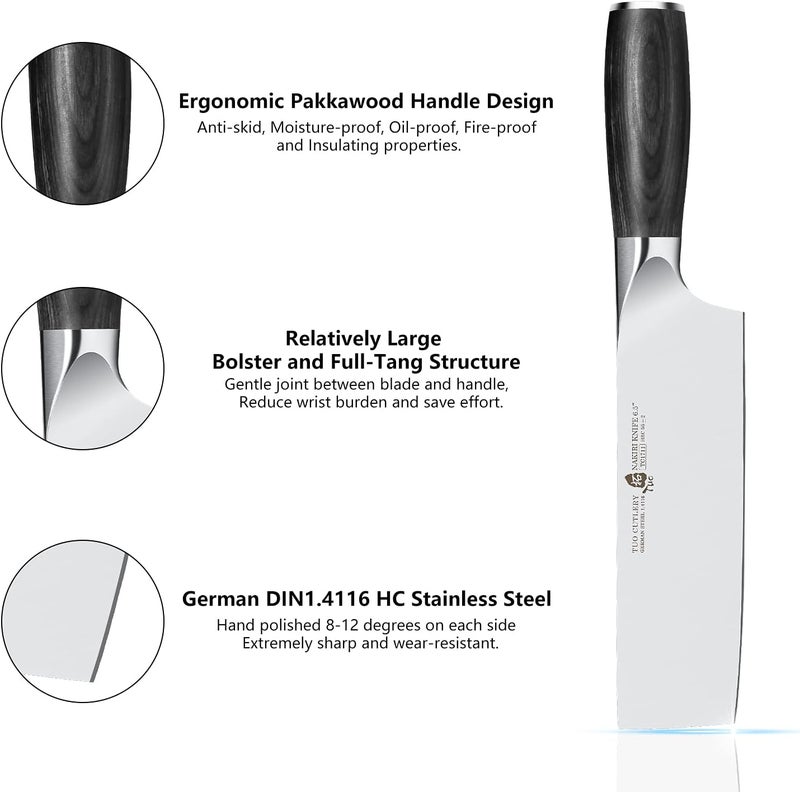 TUO Nakiri Knife, 6.5 inch Japanese Chef Knife Vegetable Fruit Cleaver, German Steel Ergonomic Pakkawood Handle with Gift Box-Goshawk Series - Image 4