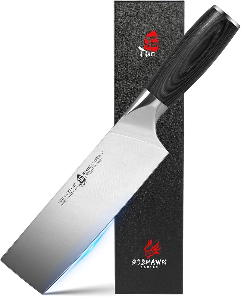 TUO Nakiri Knife, 6.5 inch Japanese Chef Knife Vegetable Fruit Cleaver, German Steel Ergonomic Pakkawood Handle with Gift Box-Goshawk Series - Image 1