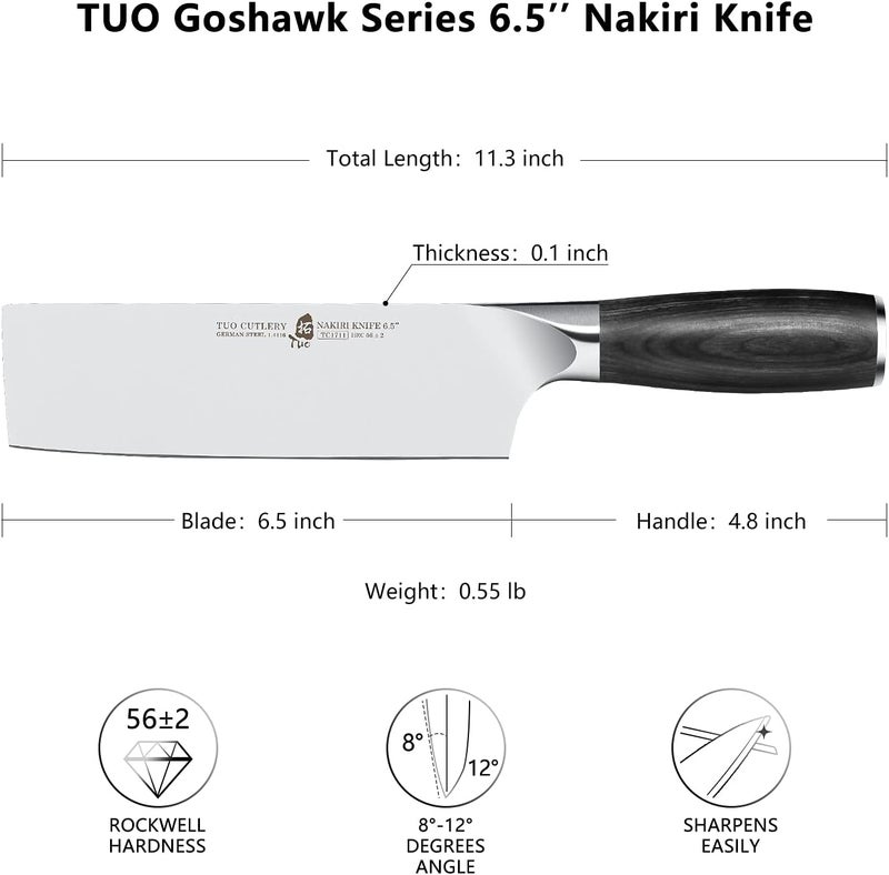 TUO Nakiri Knife, 6.5 inch Japanese Chef Knife Vegetable Fruit Cleaver, German Steel Ergonomic Pakkawood Handle with Gift Box-Goshawk Series - Image 3