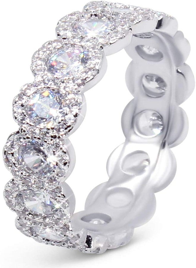 Savlano 18K White Gold Plated Cubic Zirconia Round Cut Eternity Ring Band for Women (9)