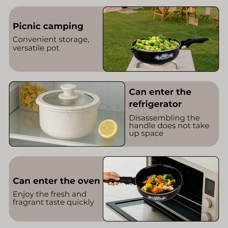 VEDHAK Removable Pot Handle Cream Beige, Universal Pan Handle, Replacement Handle for Pots and Pans, Fits All Cookware, Includes Spatula Rest & Drip Pad,Durable & Heat-Resistant. - Image 5