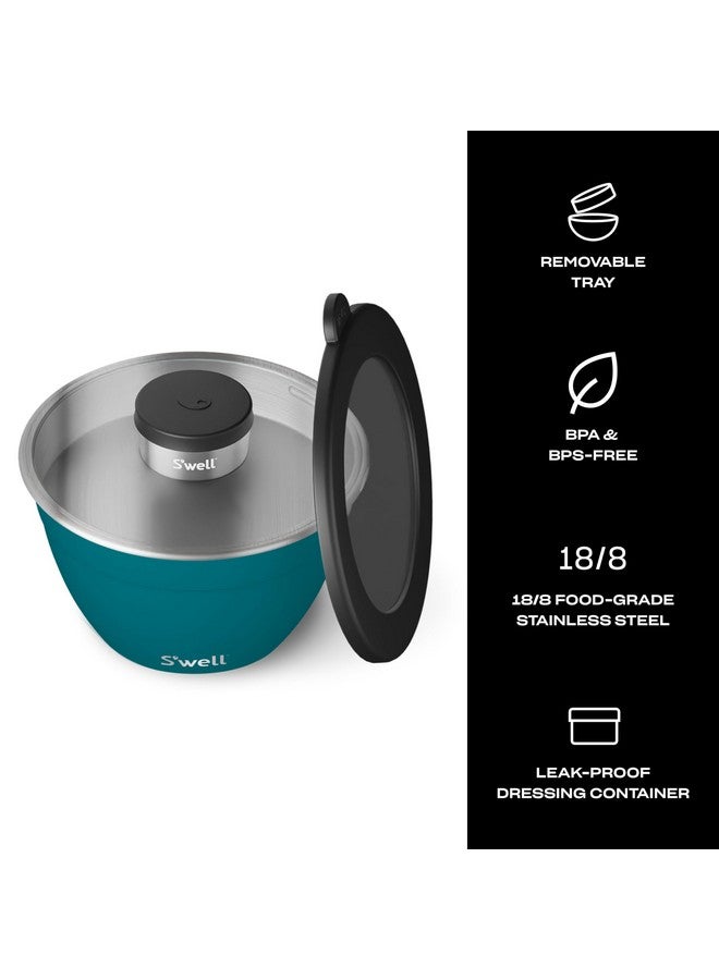 S'well S'well Stainless Steel Salad Bowl Kit 64oz, Peacock Blue, Comes with 2oz Mini Canister and Removable Tray for Organization, Leakproof, Easy to Clean, Dishwasher Safe  - Image 3