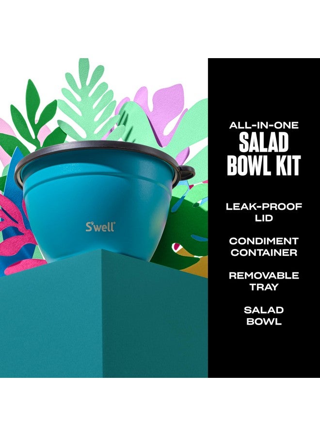 S'well S'well Stainless Steel Salad Bowl Kit 64oz, Peacock Blue, Comes with 2oz Mini Canister and Removable Tray for Organization, Leakproof, Easy to Clean, Dishwasher Safe  - Image 2