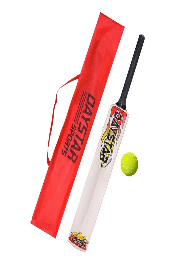 DAYSTAR Wooden Poplar Willow Cricket Bat (6 NO) with Cover & Tenis Ball for Boys (5 no) - Image 1
