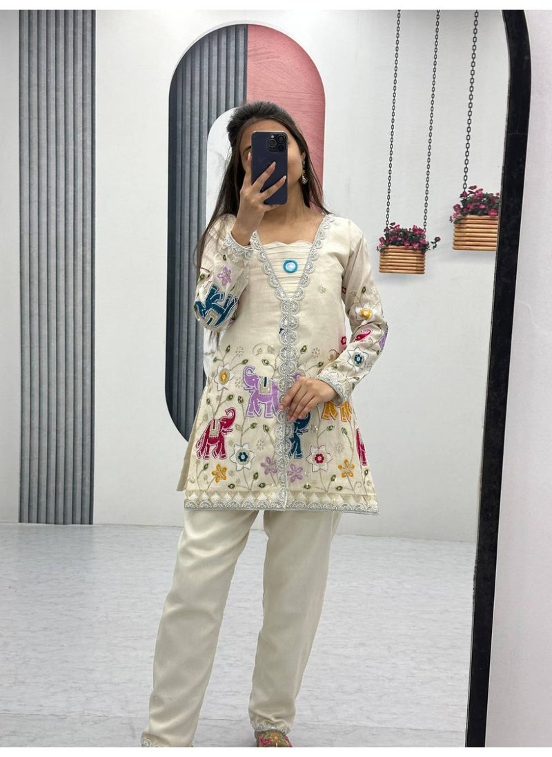Super Asian “Gilded Grace – Designer Tissue SimmerSilk Embroidered Cord Set (Top & Pant)”  - Image 3