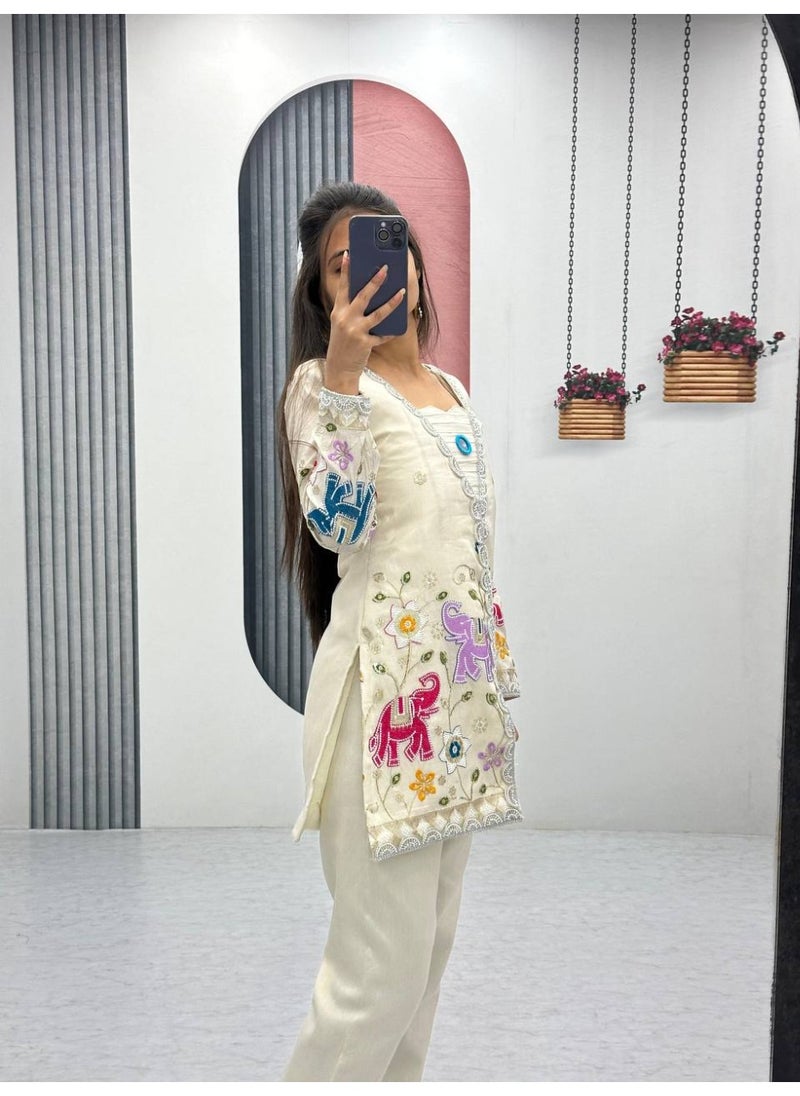 Super Asian “Gilded Grace – Designer Tissue SimmerSilk Embroidered Cord Set (Top & Pant)”  - Image 5