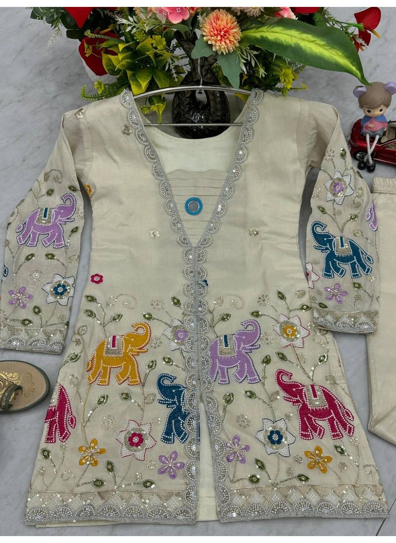 Super Asian “Gilded Grace – Designer Tissue SimmerSilk Embroidered Cord Set (Top & Pant)”  - Image 1