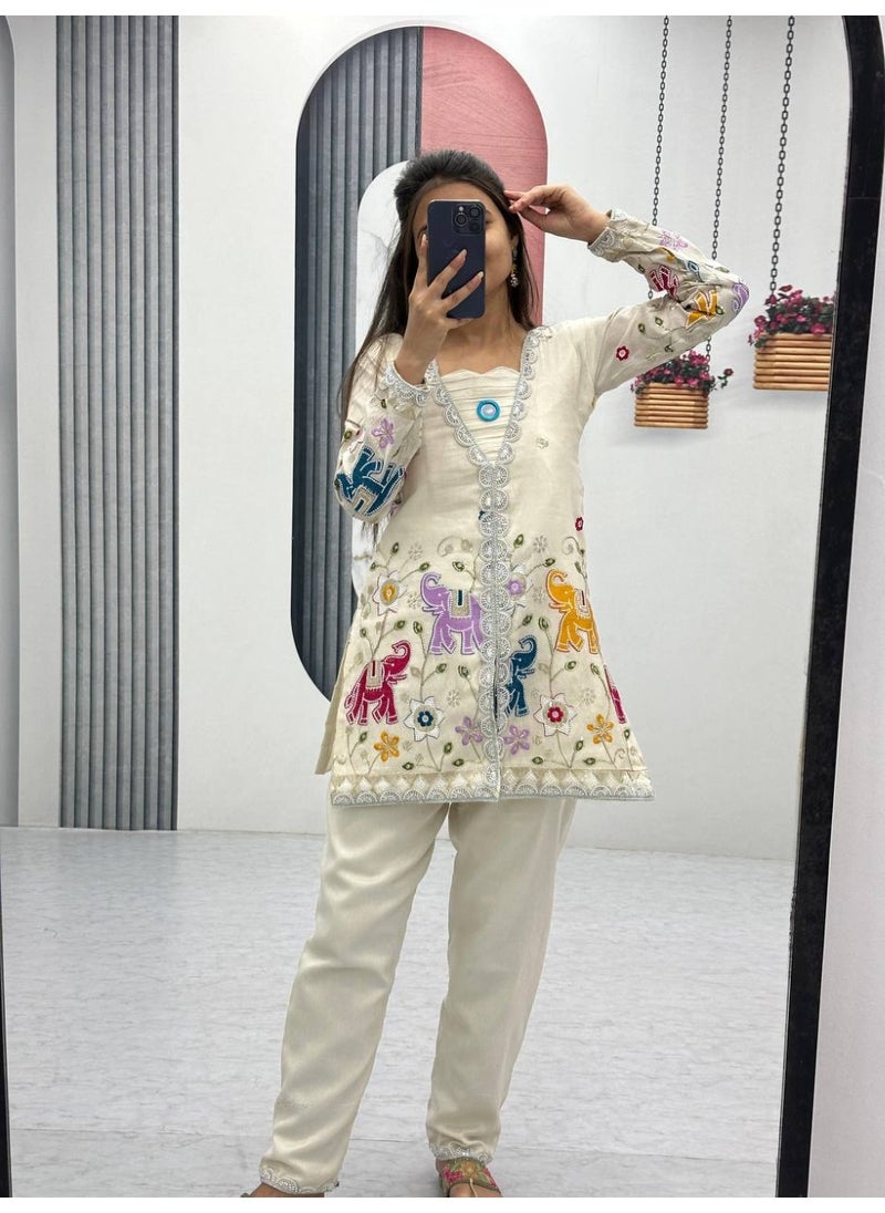Super Asian “Gilded Grace – Designer Tissue SimmerSilk Embroidered Cord Set (Top & Pant)”  - Image 2