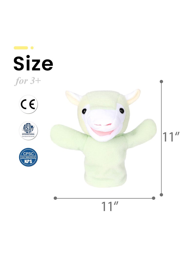 Excefore Lamb Hand Puppet Plush Sheep Animal Toy with Movable Mouth for Role Play Storytelling Preschool Teaching Birthday Gifts for Kids Boys Girls Green 13''  - Image 2