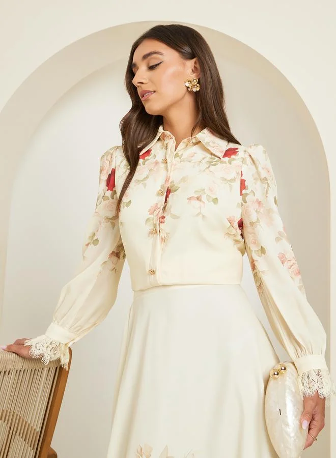 ستايلي بلوزة بأكمام طويلة وطبعة زهور