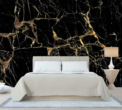 WFBHUA Black Golden Marble Wallpaper Abstract Stone Texture Wall Mural Living Room Bedroom Office Not Peel and Stick - Image 1