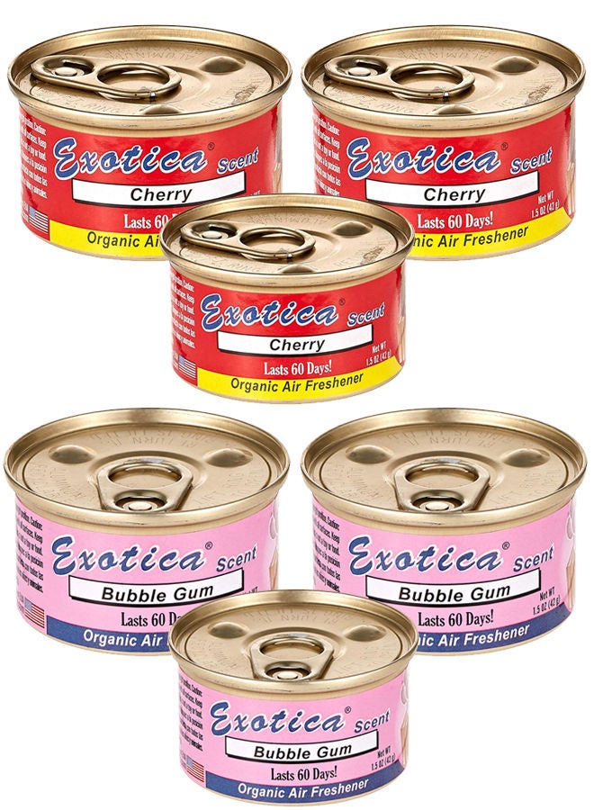 EXOTICA Organic Air Freshener Value Pack 6 pcs, Bubble Gum Scent-3 and Cherry Scent-3 - Image 1