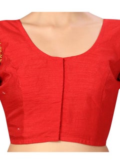 Studio Shringaar Studio Shringaar Womens Elbow Length Sleeves Silky Saree Blouse with Brocade Sleeves(Red, 34)  - Image 3