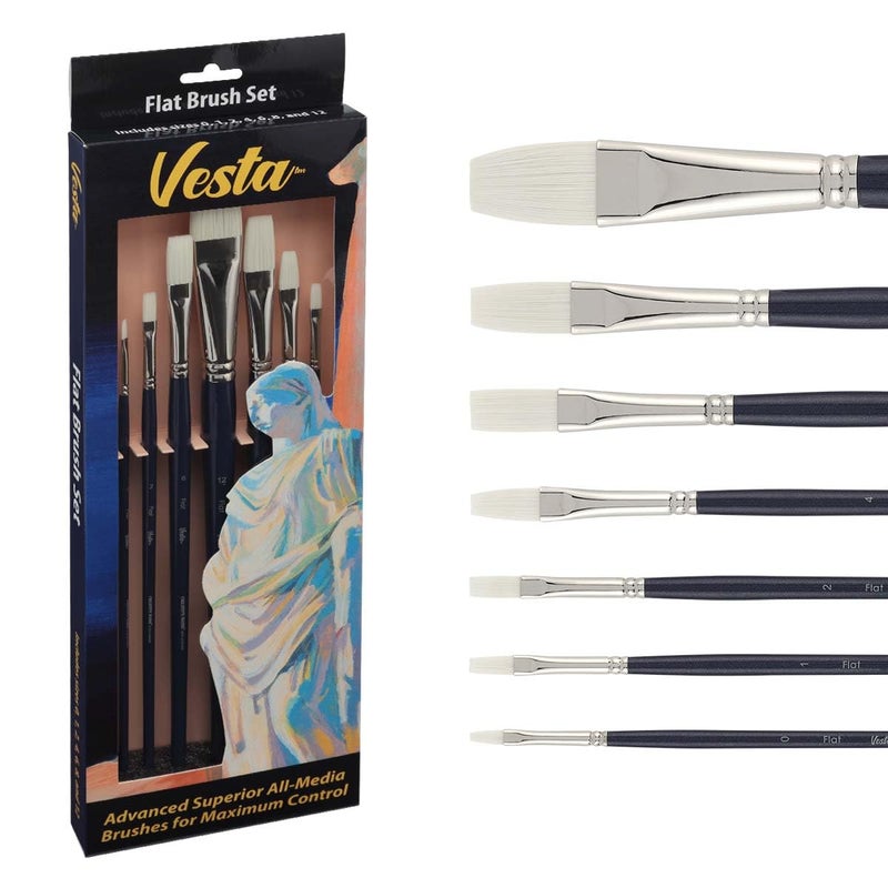 Creative Mark Vesta Synthetic Bristle Artist Paint Brushes for Acrylic Painting  Long Handle Acrylic Paint Brush Set of 7 Mimics Chungking Bristles for Oils and Alkyds  Flat Sizes 01246812