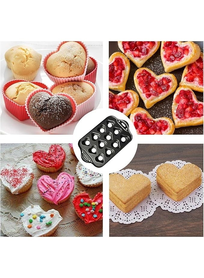 سبيس شوب قالب كب كيك صغير غير لاصق على شكل قلب بسعة 12 كوبًا مع قاعدة قابلة للإزالة - Image 3