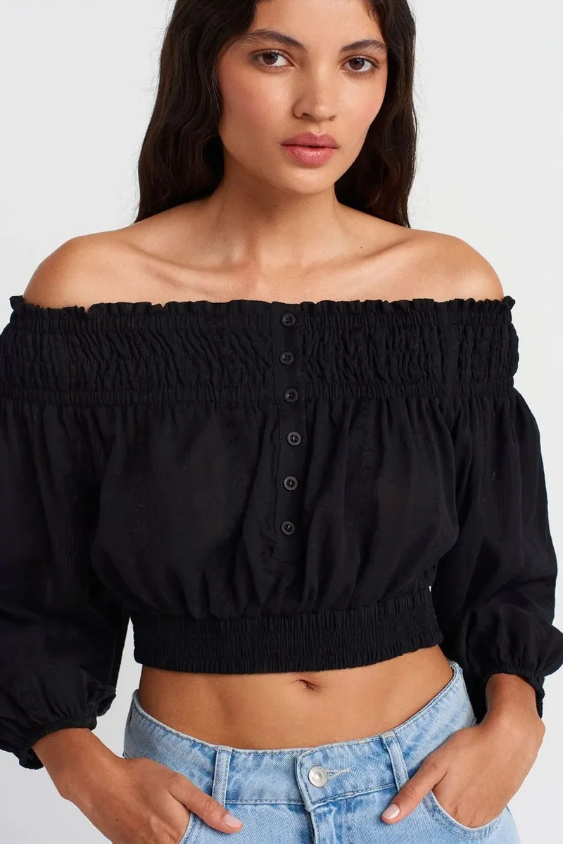 Dilvin Black DILVIN Off-shoulder Crop Blouse for Women | Best Price UAE