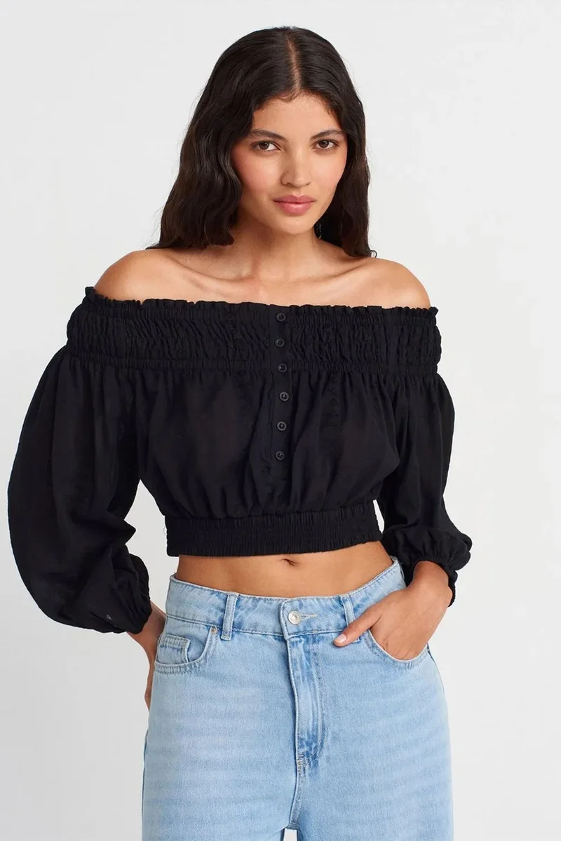 DILVIN Off-shoulder Crop Blouse