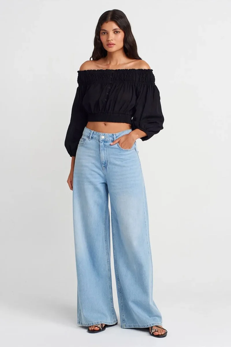 Dilvin Black DILVIN Off-shoulder Crop Blouse for Women | Best Price UAE