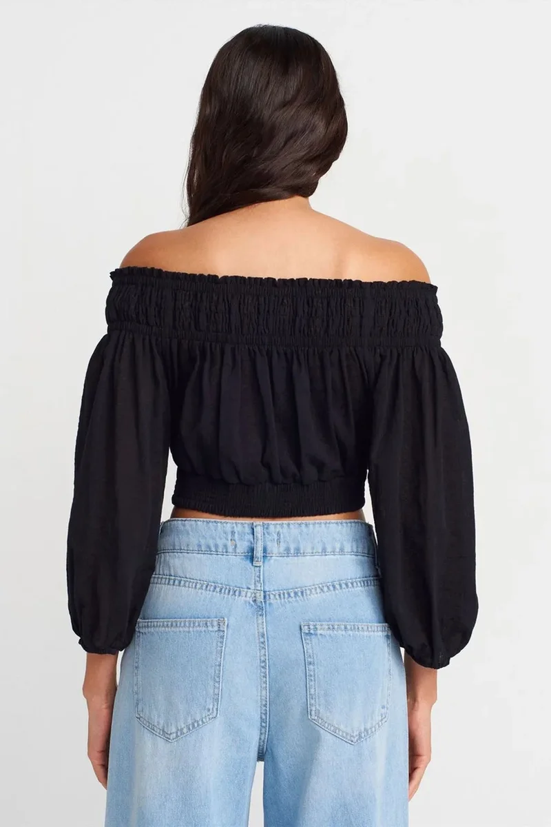 Dilvin Black DILVIN Off-shoulder Crop Blouse for Women | Best Price UAE