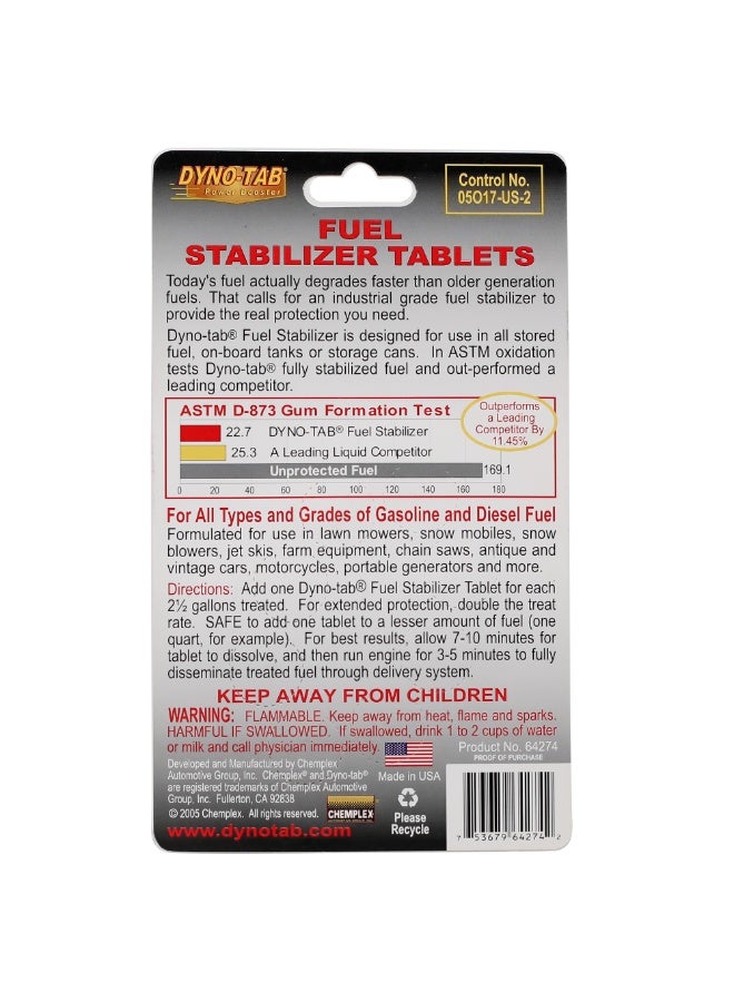 داينو-تاب دينوتاب مثبت وقود 64274 – يزيد القوة والأداء، يرفع رقم الأوكتان، يقلل تراكم الكربون والاحتكاك والتآكل – عبوة 8 أقراص (قرص واحد يعالج 9.4 لتر - Image 2