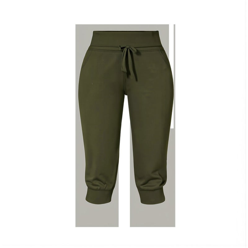 Womens Knit Capri Pants Soft Cotton Blend Drawstring Waist Pockets Athletic Lounge M Gray - Image 1