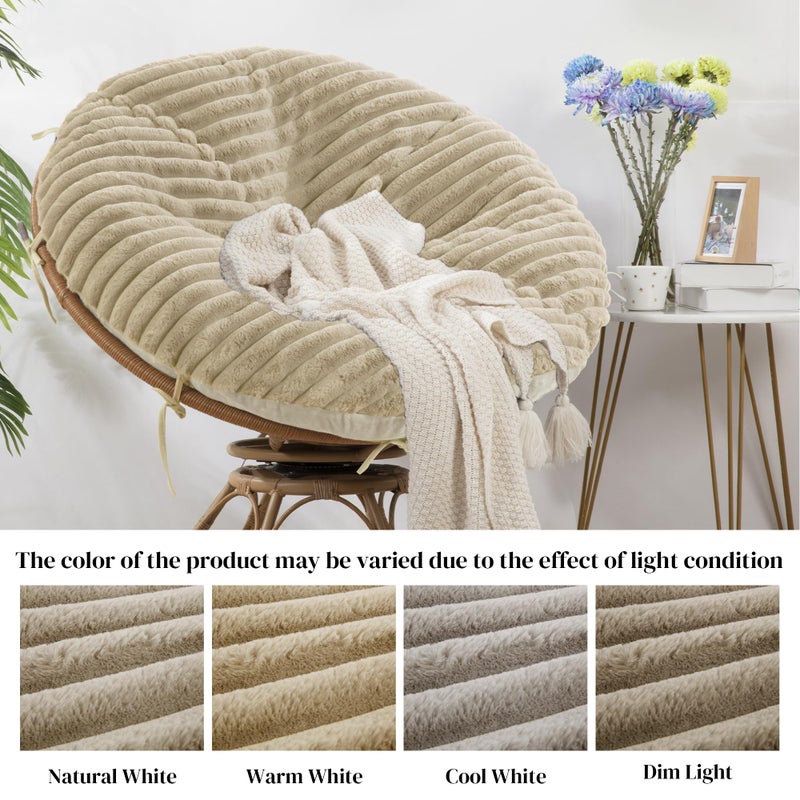 HOMBYS Fluffy Shaggy Cover for Papasan Chair Cushion, Plush Faux Fur Slipcover ONLY, (Without Cushion) Removable Soft Papasan Cushion Covers with 8 Ties, (Khaki, 55"x55") - Image 3