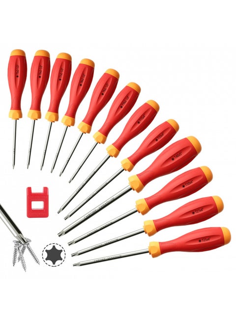 XOOL Torx Screwdriver Set, 12 in 1 Magnetic Torx Screwdrivers with T5 T6 T7 T8 T9 T10 T15 T20 T25 T27 T30 T40 Star Screwdrivers Set for Repair Domestic appliances, Furniture, Automobile