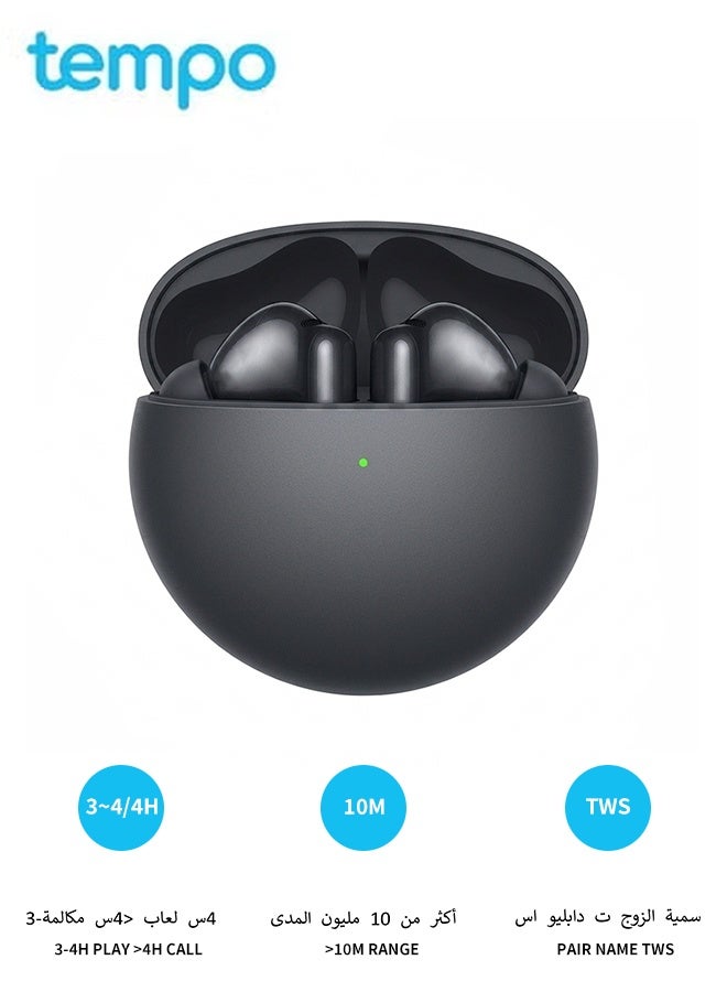 Tempo True Wireless In-Ear Earbuds, Adaptive Noise Reduction, IP54 Sweatproof Fast Charge, For Commute Office Gym Driving Study Travel Black Earphones - Image 1