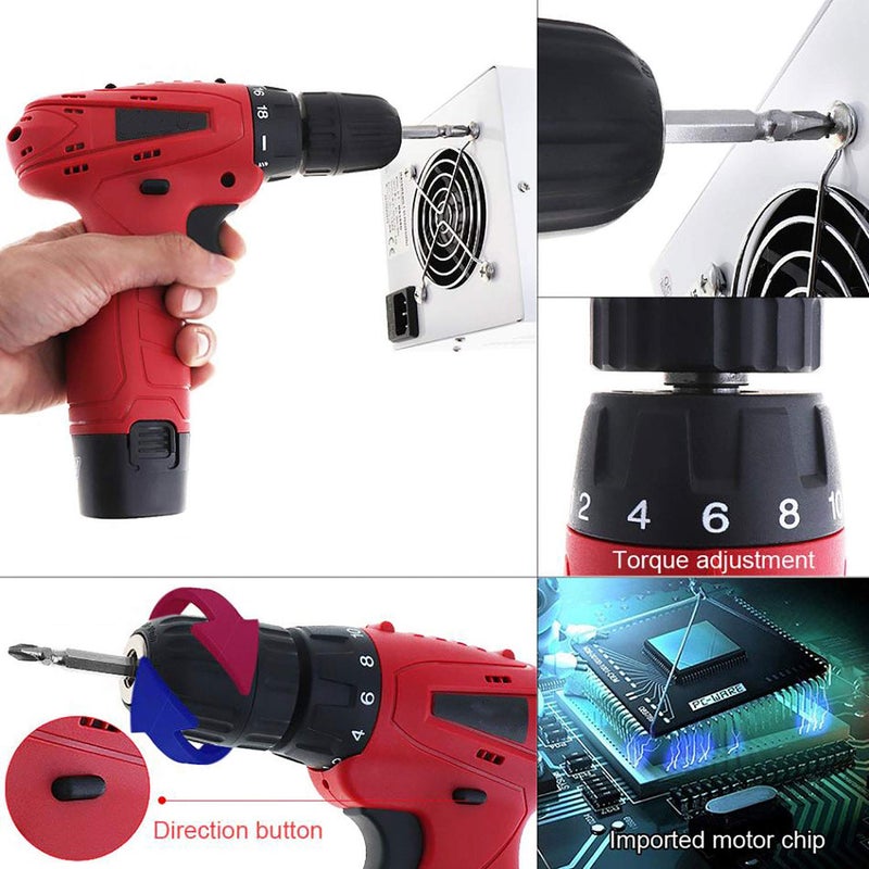 MLD cordless screwdriver drilling machine 10mm keyless chuck screw gun with reverse forward variable speed torque setting wireless 12v drill screw gun (10 mm/12v/1350Rpm/230v/Multicolor/Plastic) - Image 4