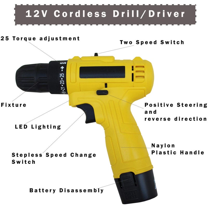 MLD cordless screwdriver drilling machine 10mm keyless chuck screw gun with reverse forward variable speed torque setting wireless 12v drill screw gun (10 mm/12v/1350Rpm/230v/Multicolor/Plastic) - Image 2