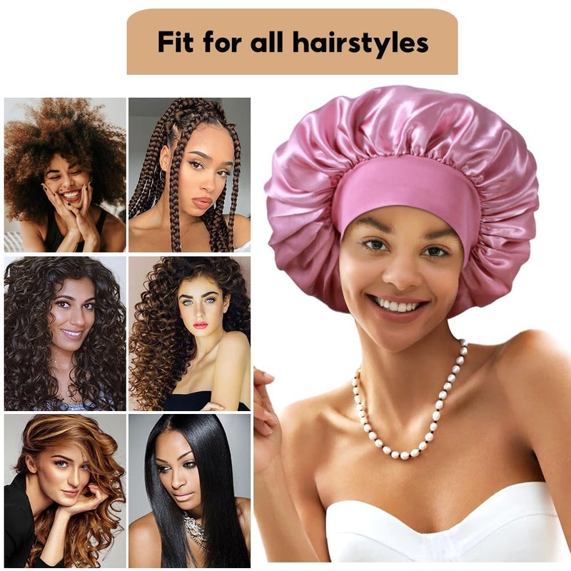 Heniho 3+3 Large Satin Bonnets with Scrunchies for Women, Wide Band Hair Bonnet for Sleeping Braids Curly Hair, B - Image 4