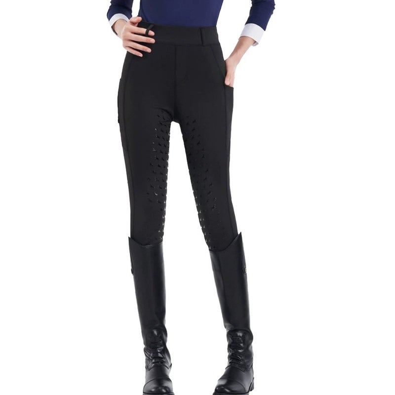 Generic Men Women Equestrian Riding Silicone Pants Quick Dry F110 black