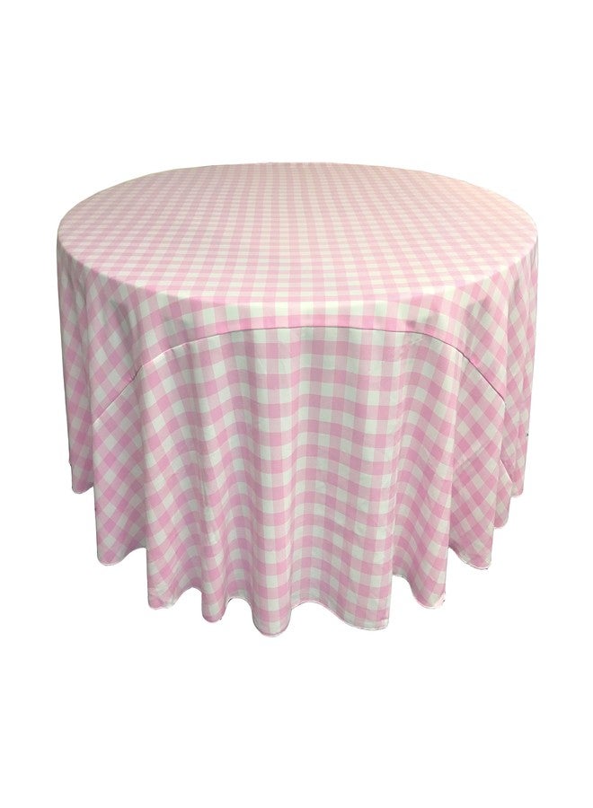 LA Linen TCcheck120R-PinkK37 Polyester Gingham Checkered Tablecloth, White & Pink - 120 in. Round - Image 1