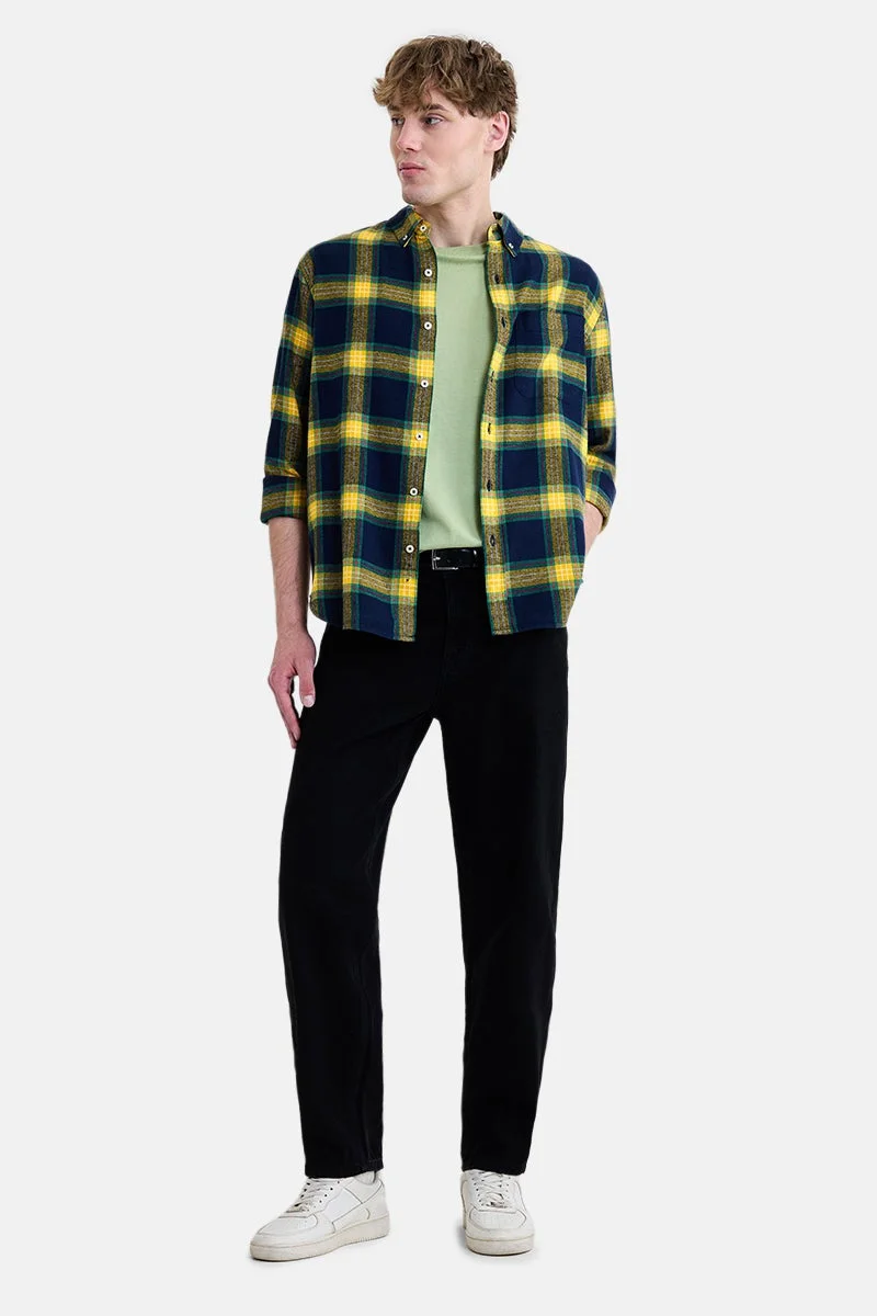 SNITCH Navy Blue Checkered Long Sleeve Regular Fit Shirt