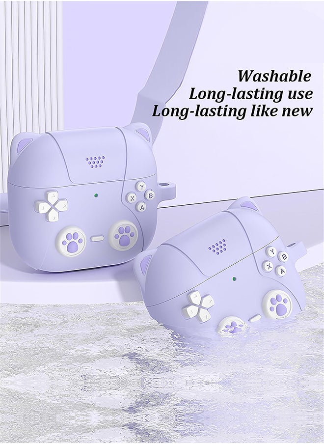 O Ozone Cute Case For AirPods 4 Case Cover (2024) ,3D Cartoon Soft Silicone Wireless Charging Shockproof Protective Cover With Keychain  -Purple  - Image 5