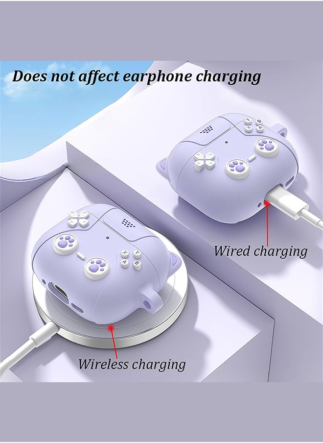 O Ozone Cute Case For AirPods 4 Case Cover (2024) ,3D Cartoon Soft Silicone Wireless Charging Shockproof Protective Cover With Keychain  -Purple  - Image 4