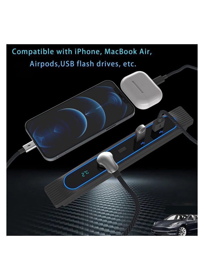 Generic - Tesla USB Hub with Digital Display and Colorful LED Light - Multi-Port Car Charger for Model 3 and Model Y Accessories, Perfect for Center Console Use. - Image 1