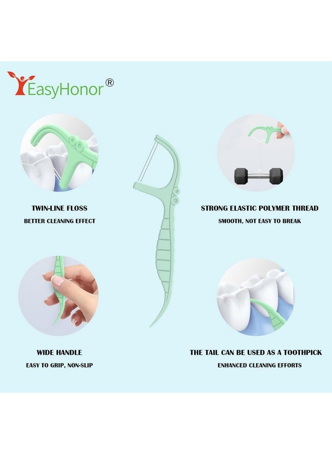 يصيحونر خيط تنظيف الأسنان EasyHonor، خيط تنظيف أسنان مزدوج الخط بنكهة النعناع، نظام تنظيف مزدوج المفعول، سهل الحمل والالتقاط، 156 خيط تنظيف أسنان في 3 حقائب محمولة. (أخضر، نعناع)  - Image 3