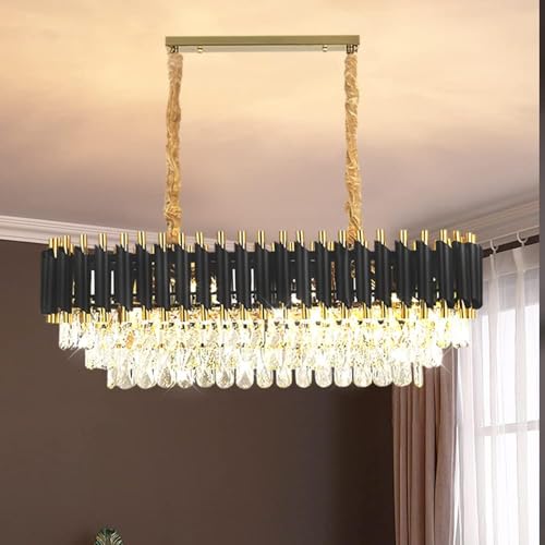 SINOMAN Modern Led Rectangle Crystal Chandelier Jhumar with Black and Gold Finish Luxury Ceiling Light Fixture Elegant Light for Living Room, Dining Room, Foyer or Bedroom (800 * 300MM) - Image 3