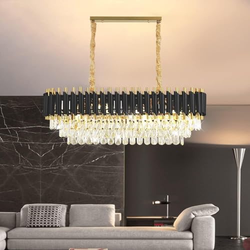 SINOMAN Modern Led Rectangle Crystal Chandelier Jhumar with Black and Gold Finish Luxury Ceiling Light Fixture Elegant Light for Living Room, Dining Room, Foyer or Bedroom (800 * 300MM) - Image 1