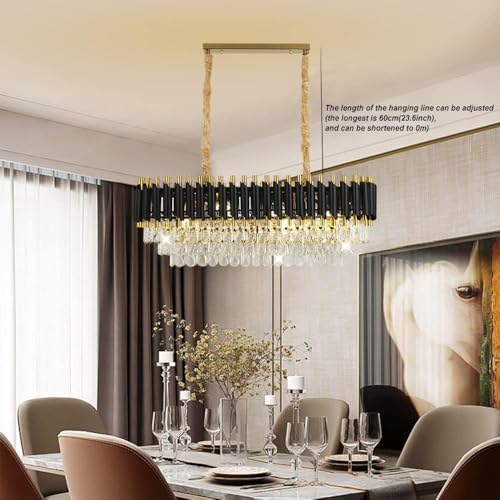 SINOMAN Modern Led Rectangle Crystal Chandelier Jhumar with Black and Gold Finish Luxury Ceiling Light Fixture Elegant Light for Living Room, Dining Room, Foyer or Bedroom (800 * 300MM) - Image 2