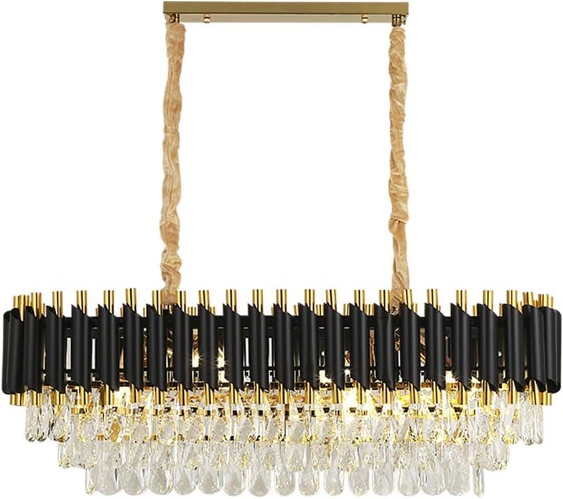 SINOMAN Modern Led Rectangle Crystal Chandelier Jhumar with Black and Gold Finish Luxury Ceiling Light Fixture Elegant Light for Living Room, Dining Room, Foyer or Bedroom (800 * 300MM) - Image 5