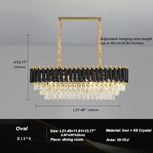 SINOMAN Modern Led Rectangle Crystal Chandelier Jhumar with Black and Gold Finish Luxury Ceiling Light Fixture Elegant Light for Living Room, Dining Room, Foyer or Bedroom (800 * 300MM) - Image 4