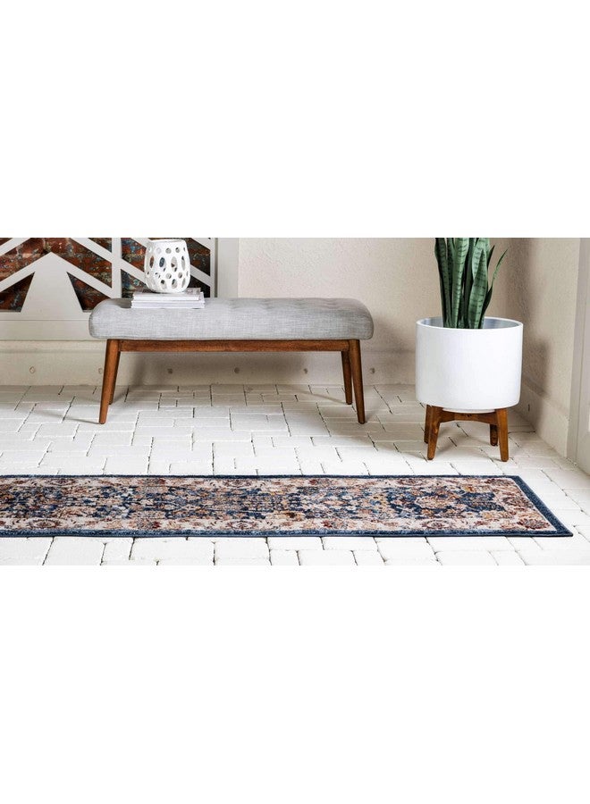 Unique Loom Utopia Collection Traditional Classic Vintage Inspired Area Rug With Warm Hues 2' X 6' 1 Runner Light Blue/Burgundy - Image 3