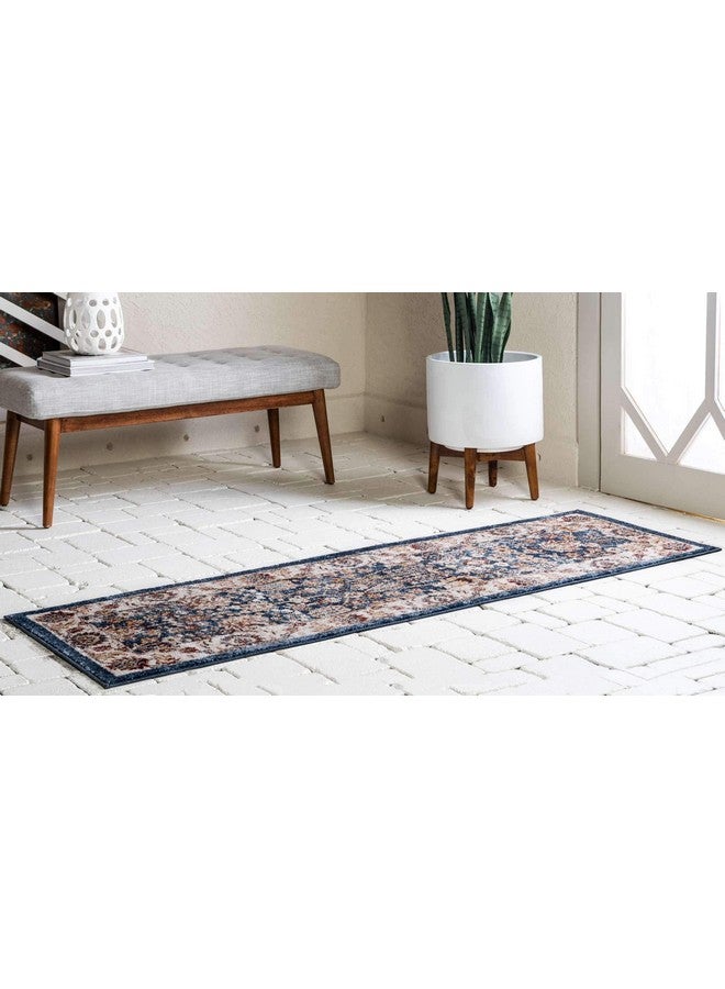 Unique Loom Utopia Collection Traditional Classic Vintage Inspired Area Rug With Warm Hues 2' X 6' 1 Runner Light Blue/Burgundy - Image 2