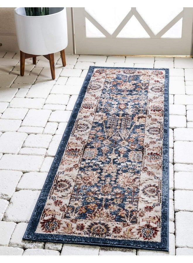 Unique Loom Utopia Collection Traditional Classic Vintage Inspired Area Rug With Warm Hues 2' X 6' 1 Runner Light Blue/Burgundy - Image 1