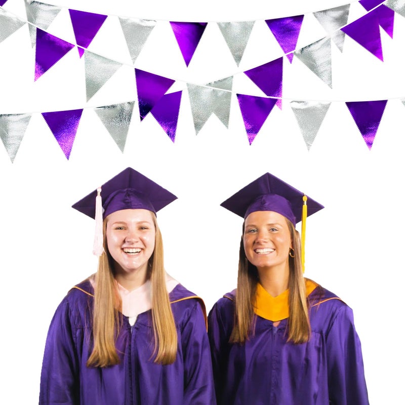 pinkblume Purple and Silver Party Decorations Triangle Pennant Banner Flag Metallic Fabric Bunting Garland for Birthday Graduation Retirement Bachelorette Wedding Bridal Shower Engagement Disco Party Supplies - Image 4